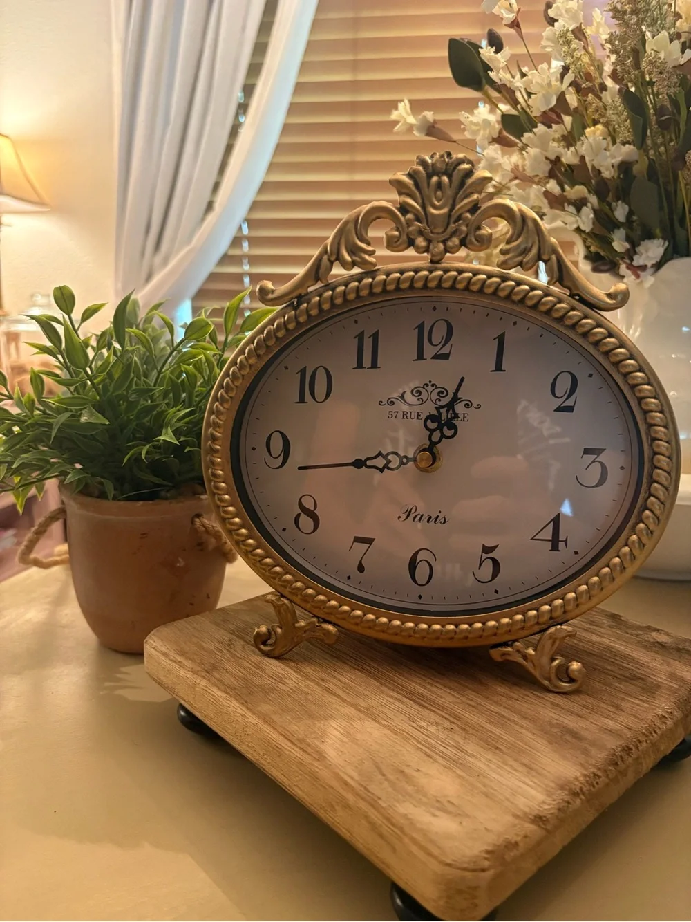 Vintage Style Gold Oval Table Clock - Paris Accent